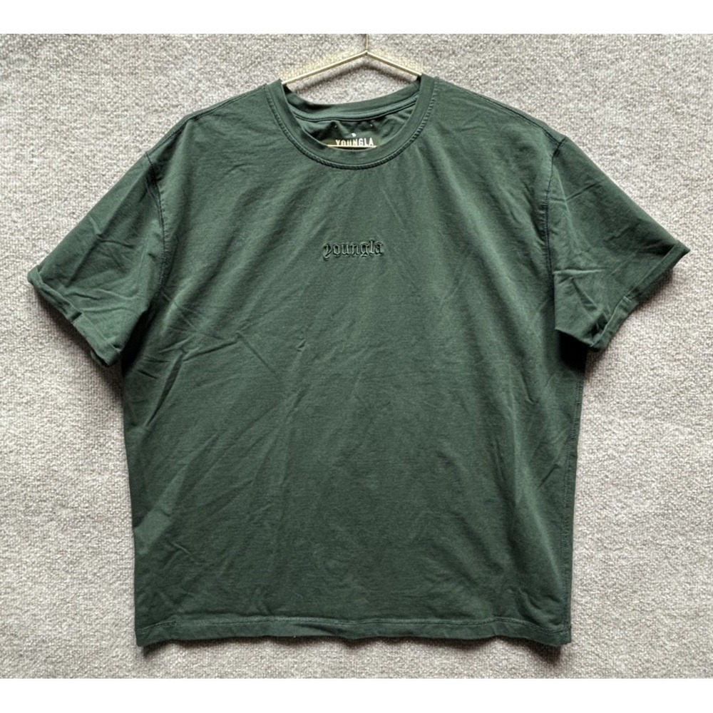 Young LA Relaxed Fit Crew T-Shirt Men XL Green Embroidered Short Sleeve Tee NWOT